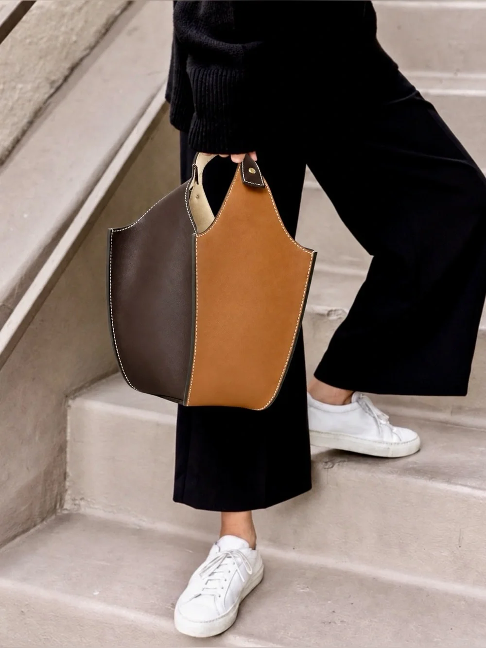 Tory Burch RARE Leather Color-Block Lampshade Lantern Shoulder Bag Purse